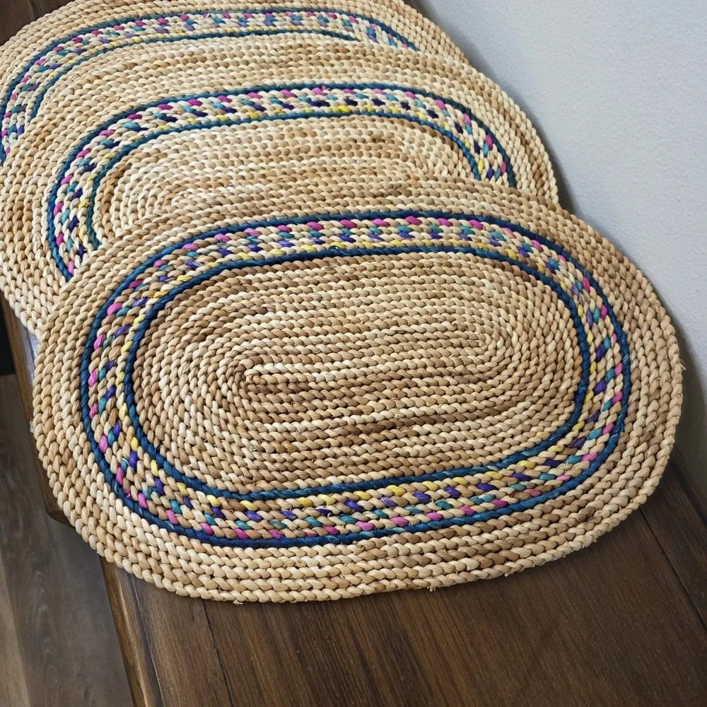 Set 4 VTG Braided Oval Placemats 11.5x17.5 Farmhouse Country Cottage Woven Boho
